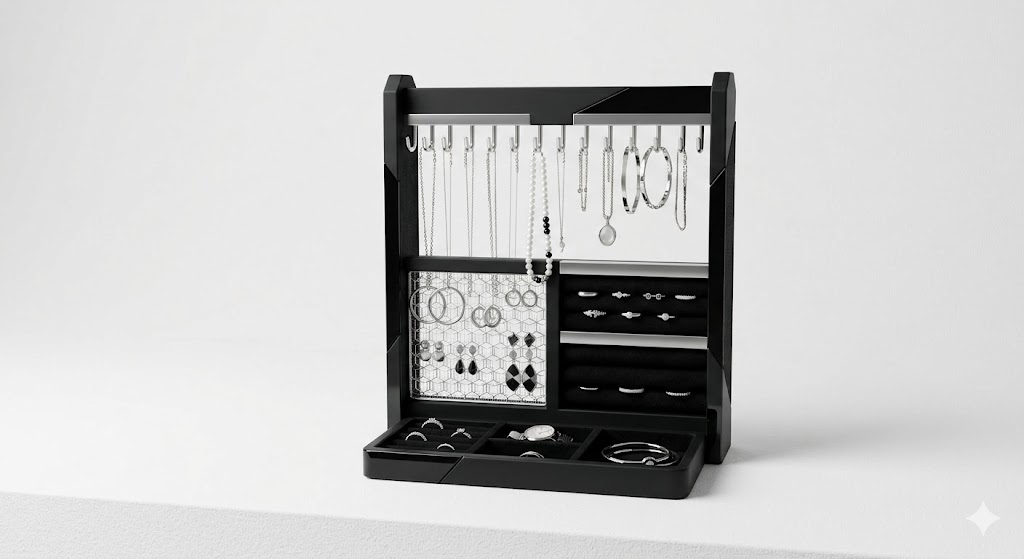 „Monochrome Elegance” – Prémium Ékszertartó és Rendszerező Állvány